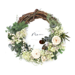 グリーン ミモザとあじさいのリース